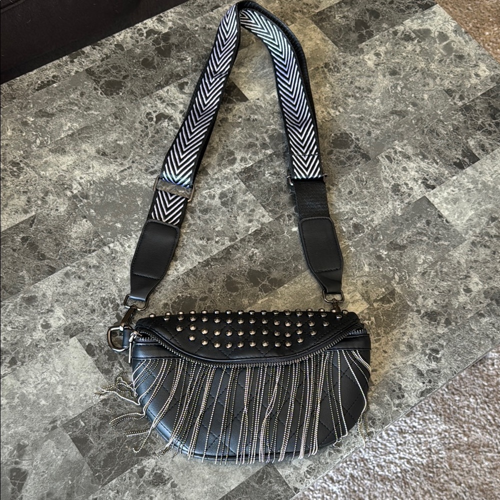 Studded Black Fringe Bag